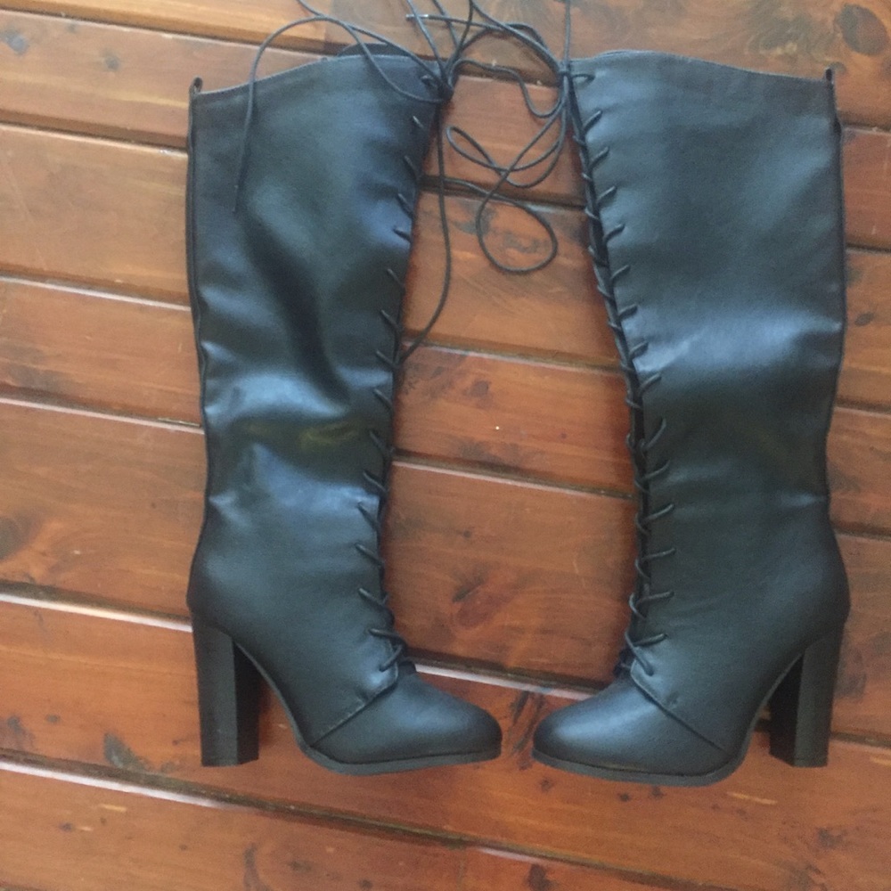 Sexy vegan high heel Lace up boots
